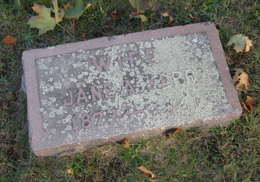 Photo of headstones/Jane A Kerr (nee McLennan) 1877-1941 hdstn Quicy Norfolk Co MA